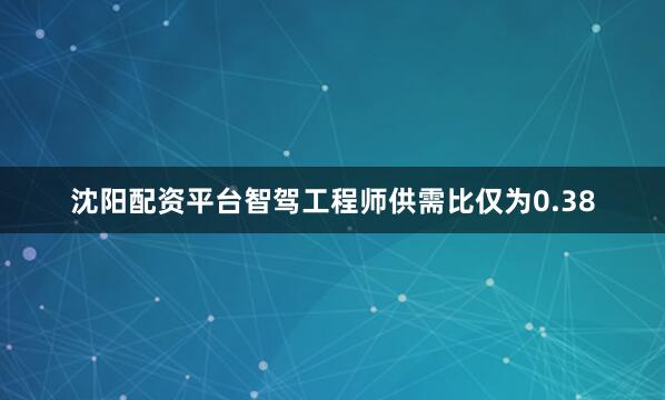 沈阳配资平台智驾工程师供需比仅为0.38